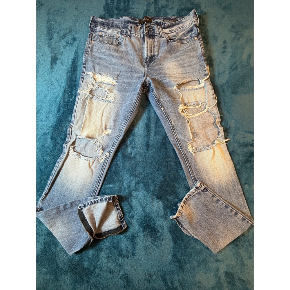 PacSun Mens Stacked Skinny Distressed Light Wash Blue Denim Jeans 32x32 Stretch - Picture 2 of 3